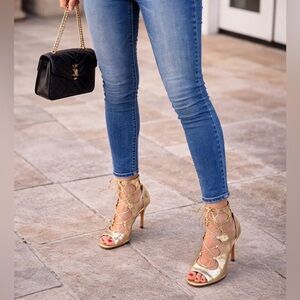 ✨ Jimmy Choo Gold Metallic Lace-Up Heels Size 39